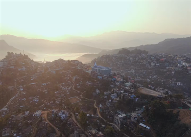 Aerial Drone View of Kohima City on Hills, Nagaland, Northeast India