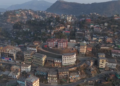 Aerial Drone View of Kohima City on Hills, Nagaland, Northeast India