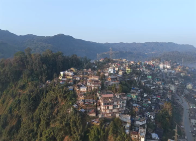 Aerial Drone View of Kohima City on Hills, Nagaland, Northeast India
