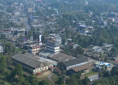 Aerial Drone View of Kohima City on Hills, Nagaland, Northeast India
