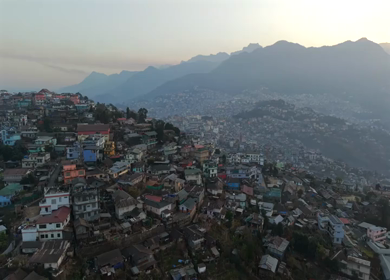Aerial Drone View of Kohima City on Hills, Nagaland, Northeast India