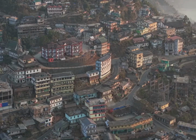 Aerial Drone View of Kohima City on Hills, Nagaland, Northeast India