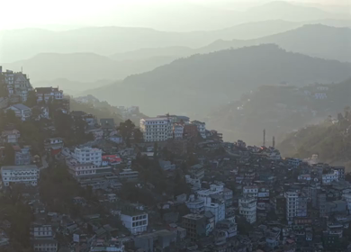 Aerial Drone View of Kohima City on Hills, Nagaland, Northeast India
