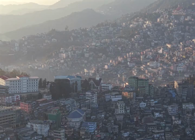 Aerial Drone View of Kohima City on Hills, Nagaland, Northeast India