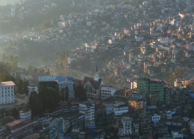Aerial Drone View of Kohima City on Hills, Nagaland, Northeast India