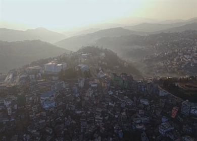 Aerial Drone View of Kohima City on Hills, Nagaland, Northeast India