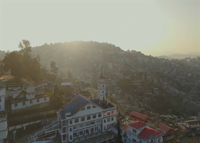 Aerial Drone View of Kohima City on Hills, Nagaland, Northeast India