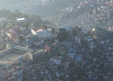 Aerial Drone View of Kohima City on Hills, Nagaland, Northeast India