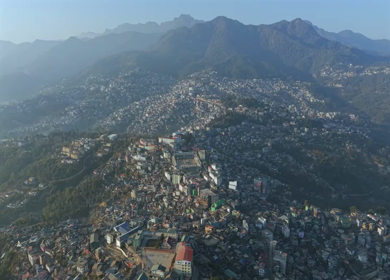 Aerial Drone View of Kohima City on Hills, Nagaland, Northeast India