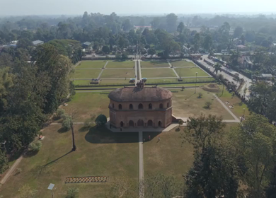 Aerial Drone View of Kohima War Cemetery and Cityscape, Nagaland, India