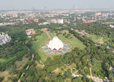 Aerial Drone View of Lotus Temple, Delhi, India