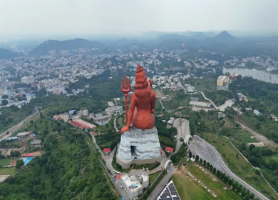 Aerial Drone View of Statue of Belief,  the world’s tallest Shiva statue, Rajasthan, India