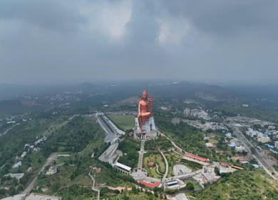 Aerial Drone View of Statue of Belief,  the world’s tallest Shiva statue, Rajasthan, India