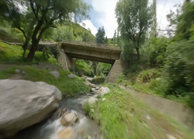Aerial FPV shot of Valley Towards Waterfall in Kashmir India