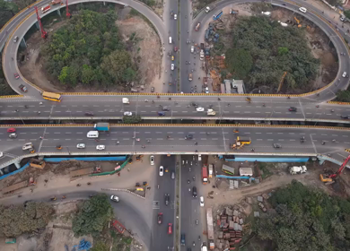 Aerial Hyperlapse View of Maduravoyal Flyover Interchange and City Traffic Chennai Tamil Nadu
