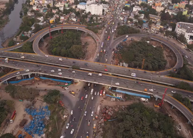 Aerial Hyperlapse View of Maduravoyal Flyover Interchange and City Traffic Chennai Tamil Nadu