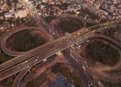 Aerial Hyperlapse View of Maduravoyal Flyover Interchange and City Traffic Chennai Tamil Nadu