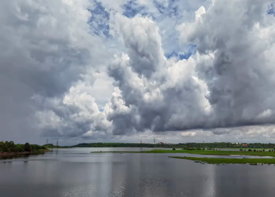 Aerial Hyperlapse of Bhopal Lake and Dramatic Monsoon Clouds
