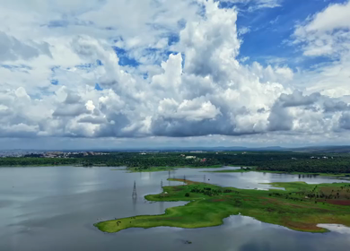 Aerial Hyperlapse of Bhopal Lake and Dramatic Monsoon Clouds