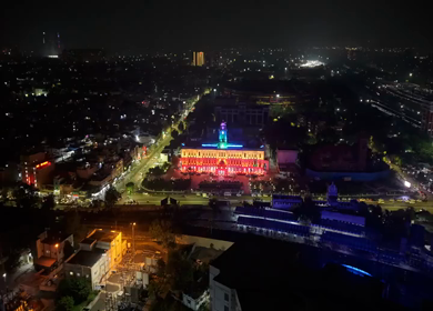 Aerial Night Hyperlapse of Ripon Building and Chennai City Traffic