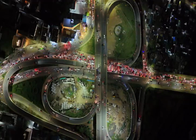 Aerial Night Shot of Anna Nagar Flyover and Traffic Chennai India
