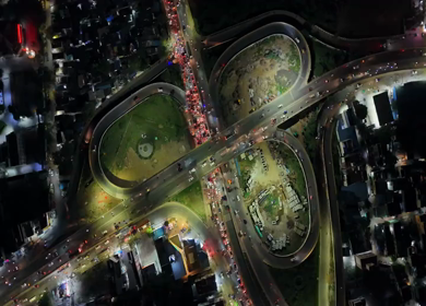Aerial Night Shot of Anna Nagar Flyover and Traffic Chennai India