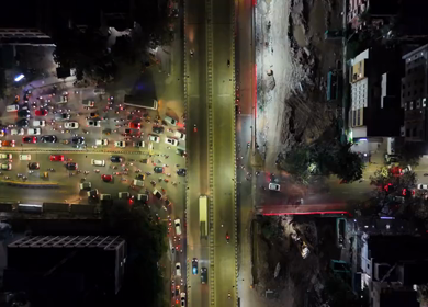 Aerial Night Shot of Anna Nagar Flyover and Traffic Chennai India