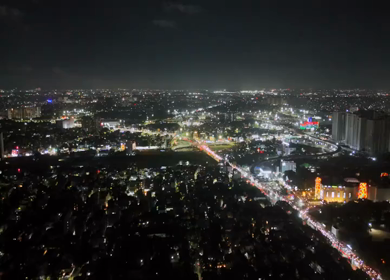 Aerial Night Shot of Anna Nagar Flyover and Traffic Chennai India