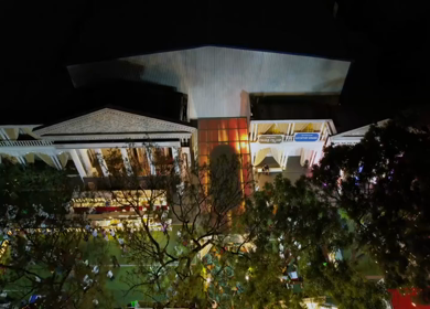 Aerial Night Shot of Indian Wedding Venue Decoration