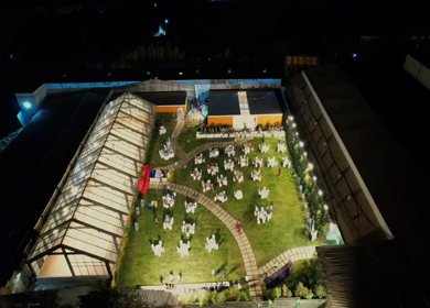 Aerial Night Shot of Indian Wedding Venue Decoration