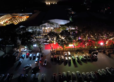 Aerial Night Shot of Indian Wedding Venue Decoration
