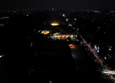 Aerial Night Shot of Indian Wedding Venue Decoration