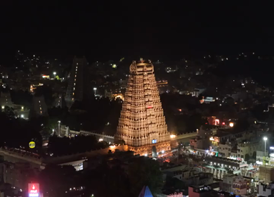 Aerial Night View of Arunachaleswarar Temple Tiruvannamalai at Tamil Nadu