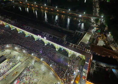 Aerial Night View of Azhagar Festival Crowd Near Vaigai River in Madurai Tamil Nadu India
