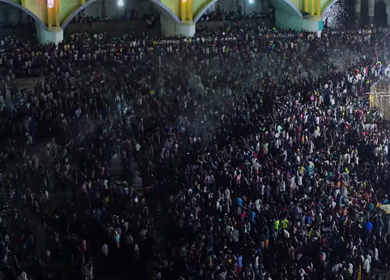 12th May 2025 : Aerial Night View of Azhagar Festival Crowd Near Vaigai River in Madurai Tamil Nadu India