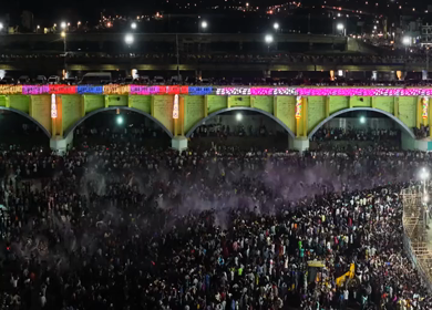 12th May 2025 : Aerial Night View of Azhagar Festival Crowd Near Vaigai River in Madurai Tamil Nadu India