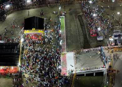 12th May 2025 : Aerial Night View of Azhagar Festival Crowd Near Vaigai River in Madurai Tamil Nadu India