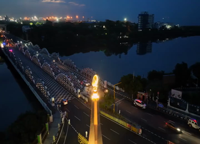 Aerial Night View of Bridge Over River in Chennai Tamil Nadu India