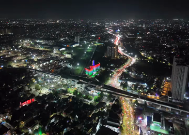 Aerial Night View of CMRL Building Illuminated in Chennai India
