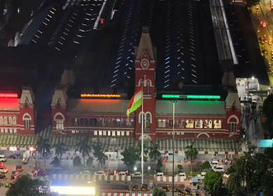 Aerial Night View of Chennai Central Railway Station and City Traffic