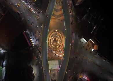 Aerial Night View of Chhatrapati Shivaji Maharaj Statue at Kranti Chowk Sambhajinagar Maharashtra India