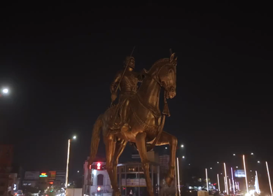 19th February 2026 : Aerial Night View of Chhatrapati Shivaji Maharaj Statue at Kranti Chowk Sambhajinagar Maharashtra India