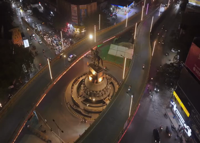 19th February 2026 : Aerial Night View of Chhatrapati Shivaji Maharaj Statue at Kranti Chowk Sambhajinagar Maharashtra India