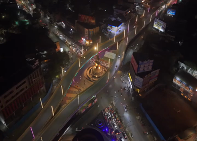 19th February 2026 : Aerial Night View of Chhatrapati Shivaji Maharaj Statue at Kranti Chowk Sambhajinagar Maharashtra India