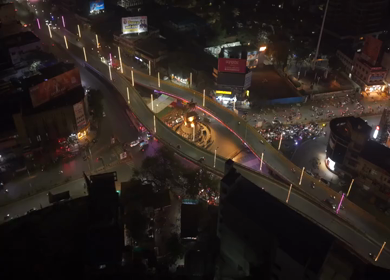 19th February 2026 : Aerial Night View of Chhatrapati Shivaji Maharaj Statue at Kranti Chowk Sambhajinagar Maharashtra India