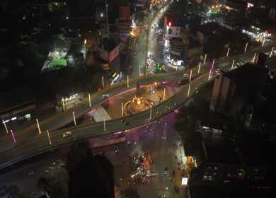 19th February 2026 : Aerial Night View of Chhatrapati Shivaji Maharaj Statue at Kranti Chowk Sambhajinagar Maharashtra India