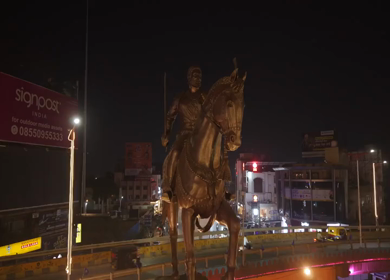 19th February 2026 : Aerial Night View of Chhatrapati Shivaji Maharaj Statue at Kranti Chowk Sambhajinagar Maharashtra India