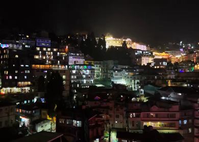 Aerial Night View of Darjeeling City Lights in Himalayan Hills India