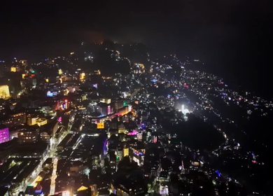 Aerial Night View of Darjeeling City Lights in Himalayan Hills India