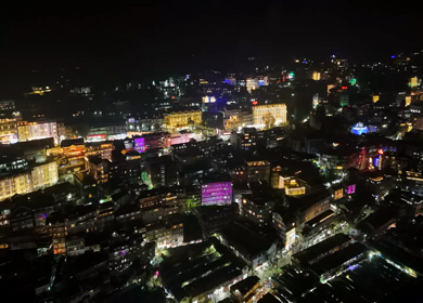 Aerial Night View of Darjeeling City Lights in Himalayan Hills India